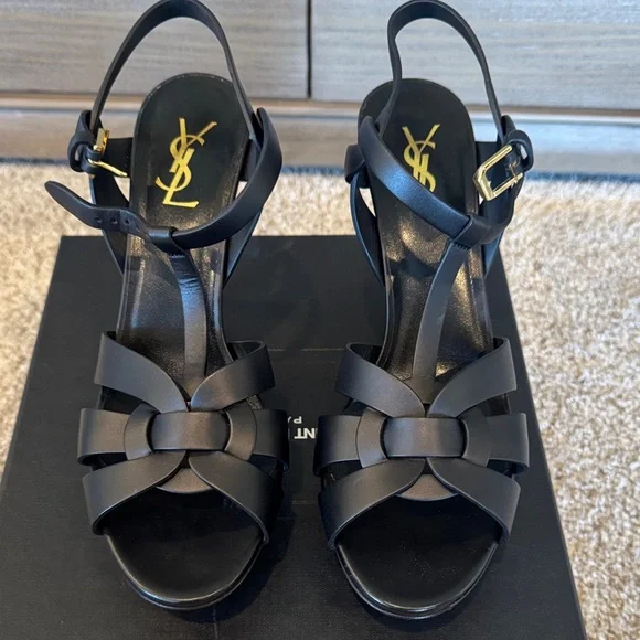 NEW Saint Laurant Tribute Patent Sandals, 4" Heel Black size 40 - Picture 5 of 8